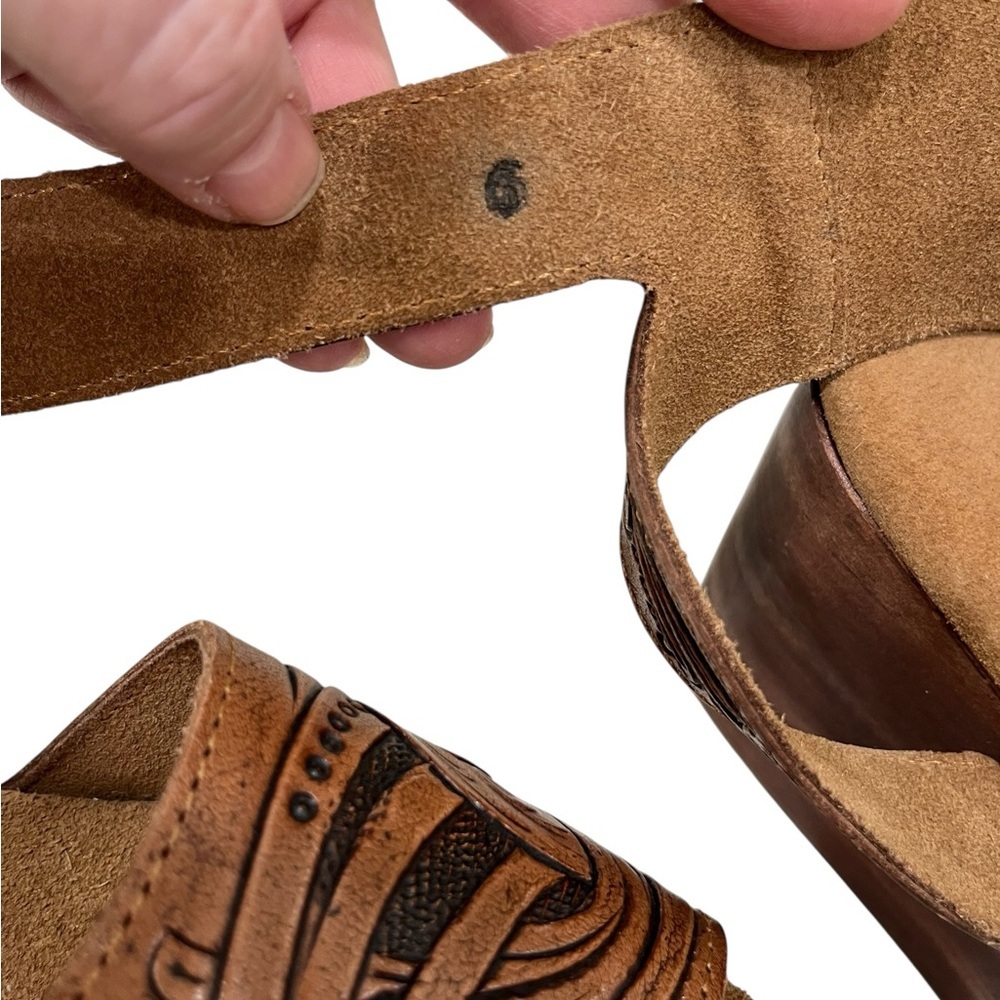 Western hand tooled leather wedge summer sandals SOLD OUT -6 - Picture 8 of 10